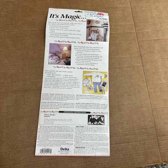 NEW Home Decor Stencil Magic by Delta Pre-Cut Floral Stencil Pansy Border - Picture 2 of 6